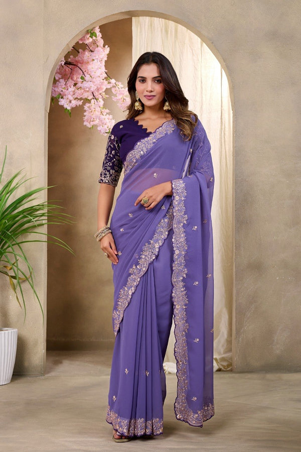 Lavender Purple Georgette Saree