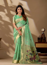 Lime Green Banarasi-Paithani Zari Pallu Cotton Saree