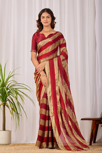 Red Striped Satin Patta Saree