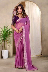 Rose Pink Georgette Saree