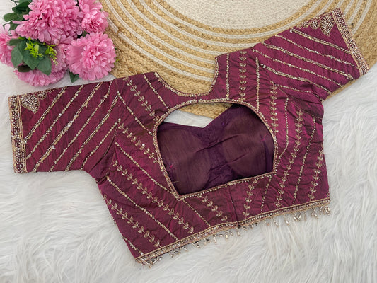 Metallic Cherry Sequin Embroidered Designer Blouse