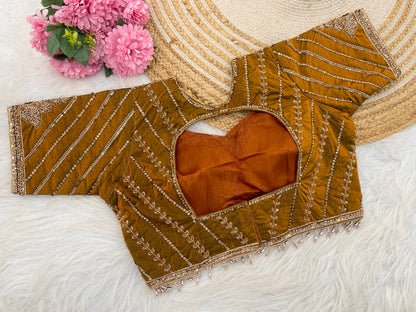 Metallic Mustard Sequin Embroidered Designer Blouse