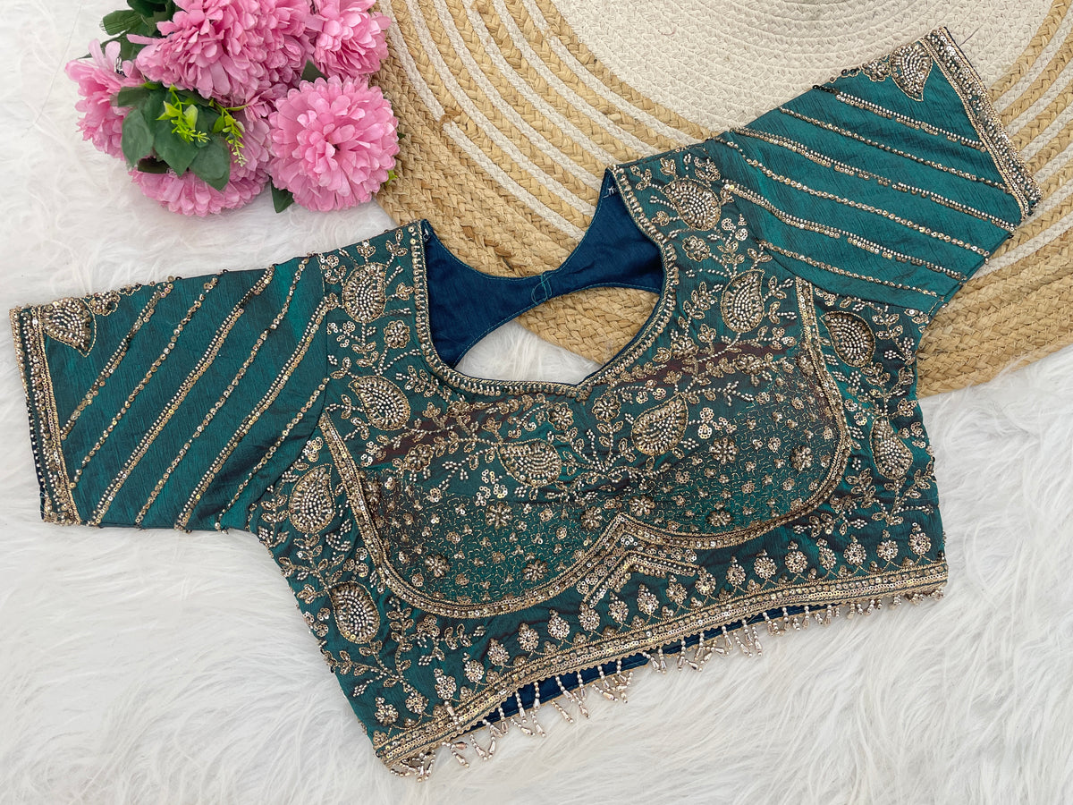 Rama (Teal Green) Sequin Embroidered Designer Blouse
