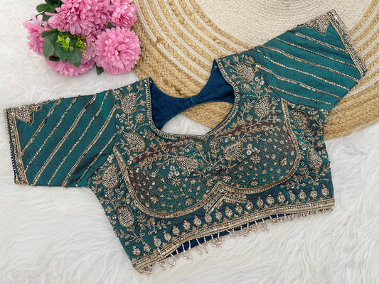 Rama (Teal Green) Sequin Embroidered Designer Blouse