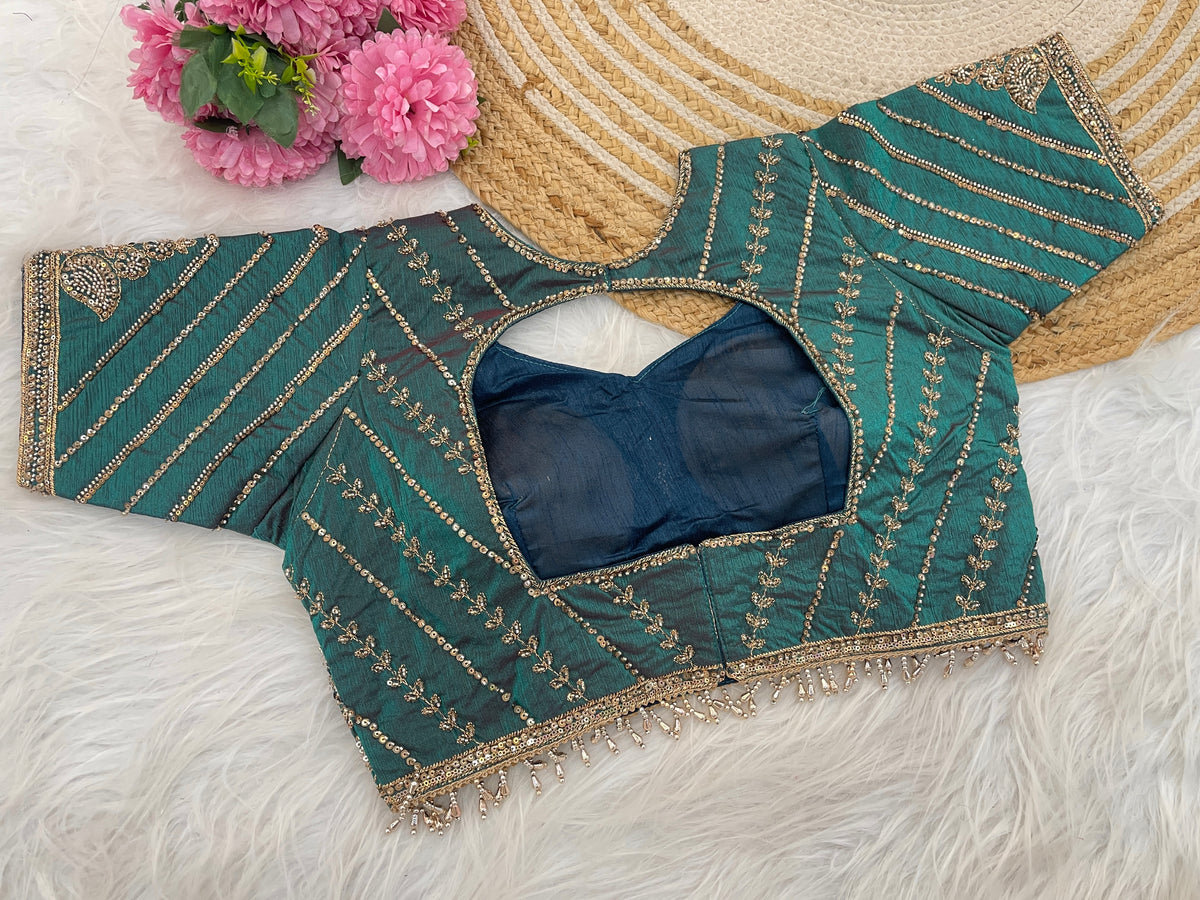 Rama (Teal Green) Sequin Embroidered Designer Blouse