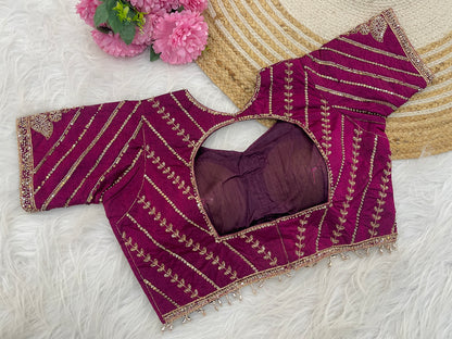 Metallic Wine (Maroon) Sequin Embroidered Designer Blouse