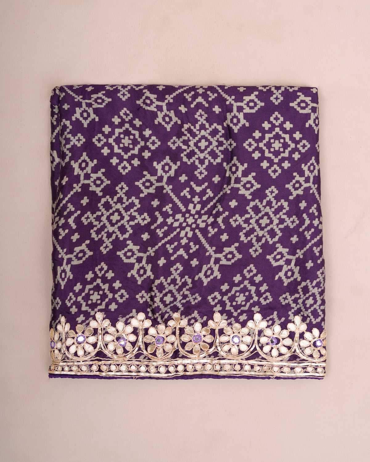 Deep purple pure Gajji silk blouse piece fabric with bandhani print — Chandrikas