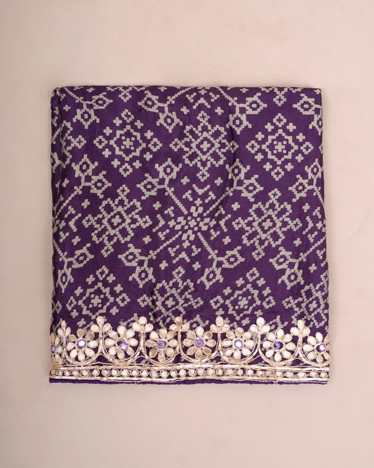 Deep purple pure Gajji silk blouse piece fabric with bandhani print — Chandrikas