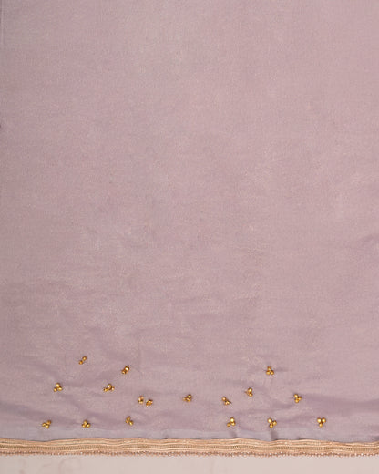 Flat view of dusty lavender tissue cotton matching blouse piece with ghungroo detailing and zari border — Chandrikas