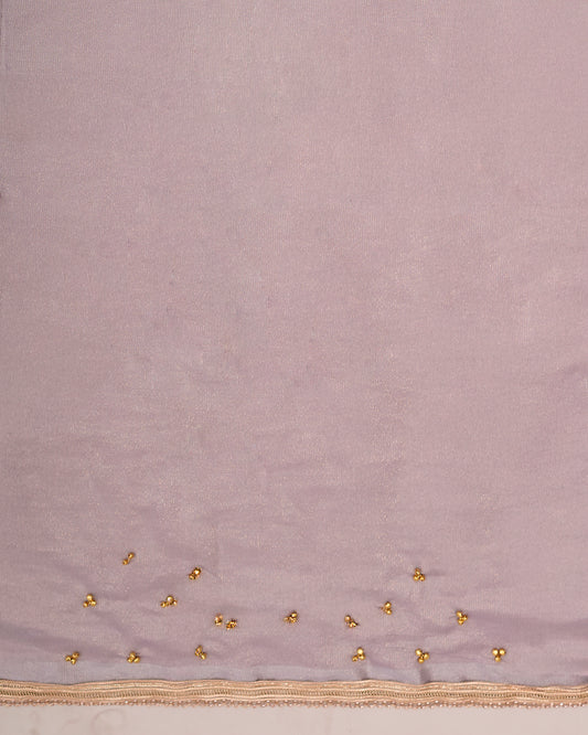 Flat view of dusty lavender tissue cotton matching blouse piece with ghungroo detailing and zari border — Chandrikas