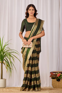 Fern Green Striped Satin Patta Saree
