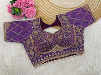 Metallic Lavender Sequin Embroidered Designer Blouse