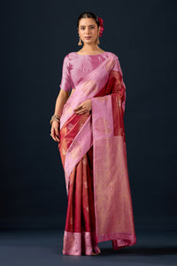 Metallic Rust Pink Silk Matka Motif Border Saree
