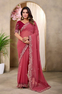Peach Coral Georgette Saree