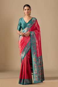 Peach Paithani Silk Bird Border Pallu Saree