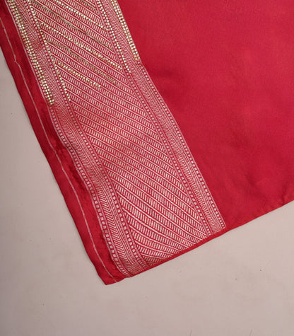 Red Banarasi silk matching blouse piece fabric with zari border — Chandrikas