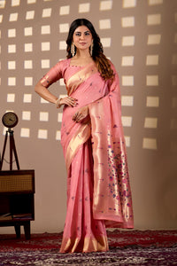 Rose Pink Banarasi-Paithani Meenakari Zari Pallu Saree
